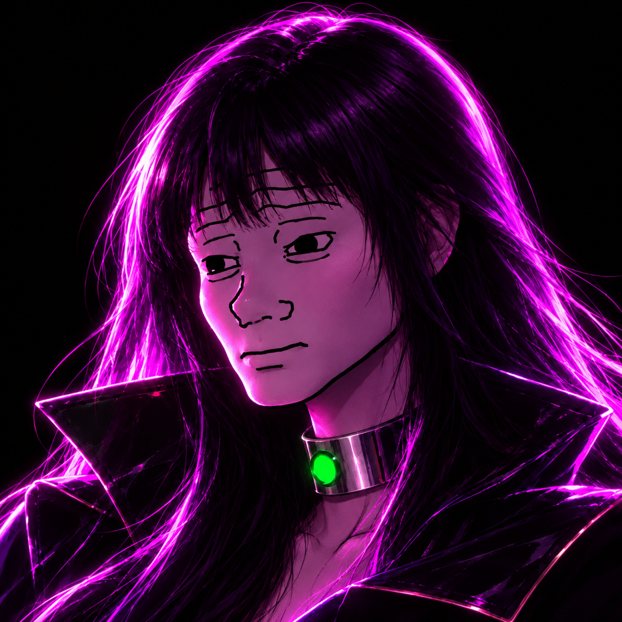 WOJITSU neon cyberpunk Wojak character